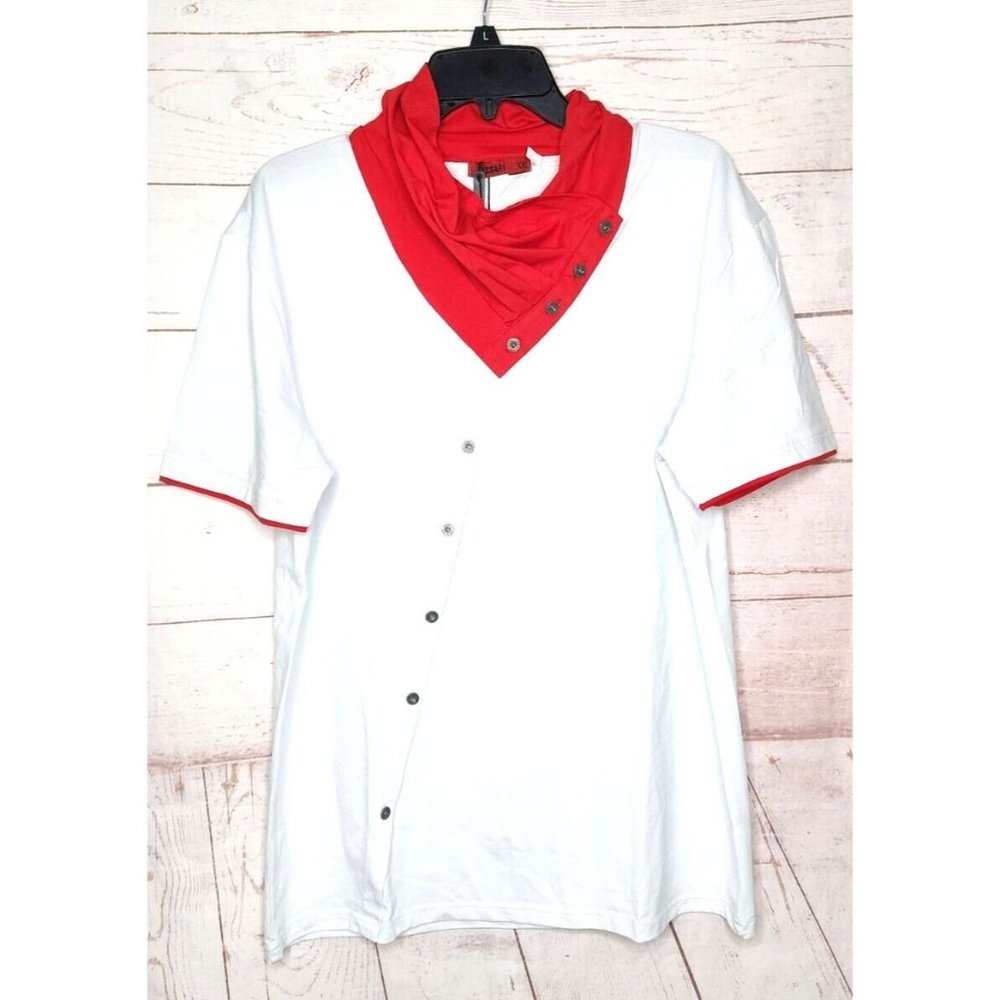 Vassari Los Angeles High Red Collar Button Design White Red Designer Shirt